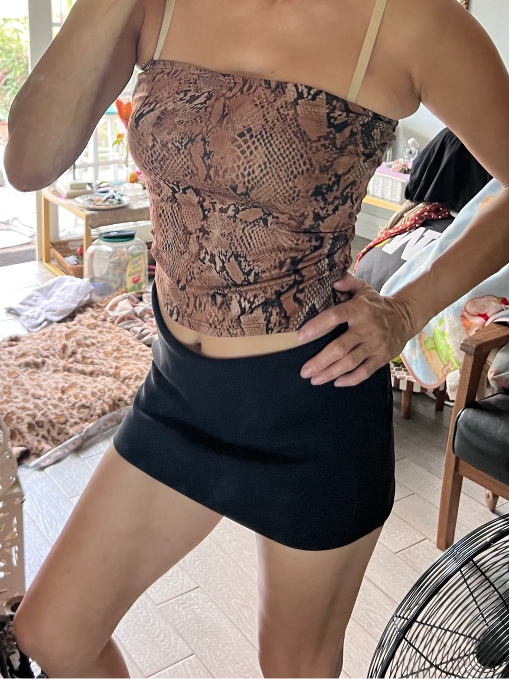 Brown Snake-Print Tube Crop Top - Women’s Strapless Tube Top